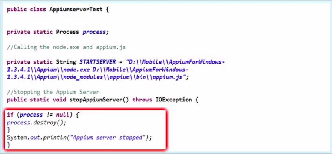 java appium server callback