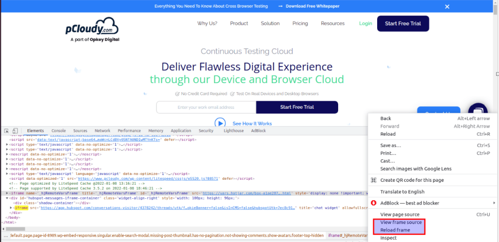 pCloudy iFrames in Selenium