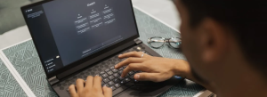 Working on laptop
