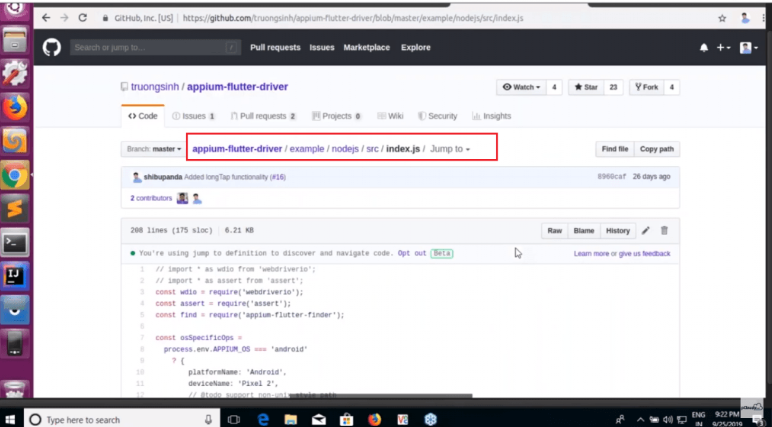 features wdio test code
